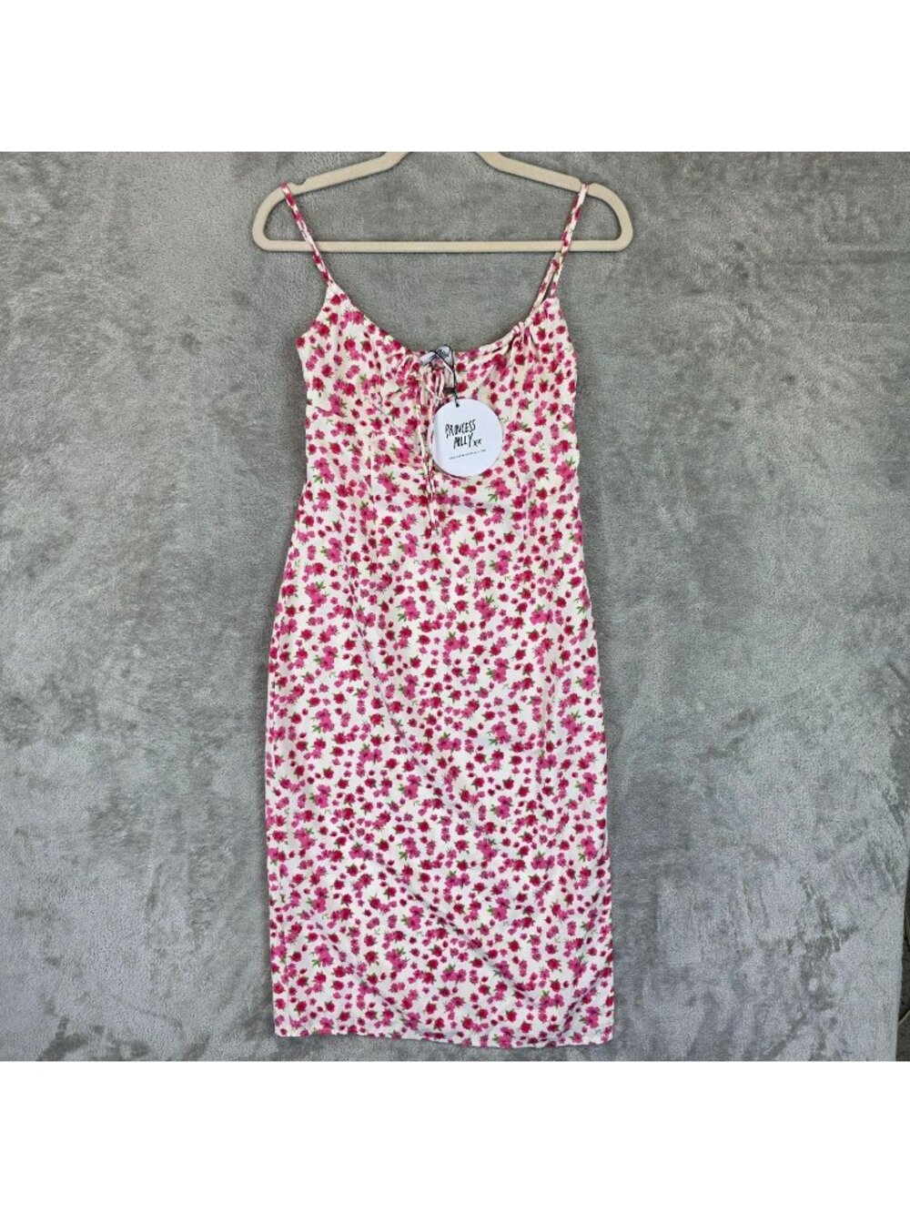 Princess Polly Noda Dress Womens 4 Pink Floral Scoop Neck Strappy Slip Midi